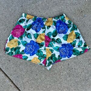 Vintage Colorful Floral Rose Satin Shorts
